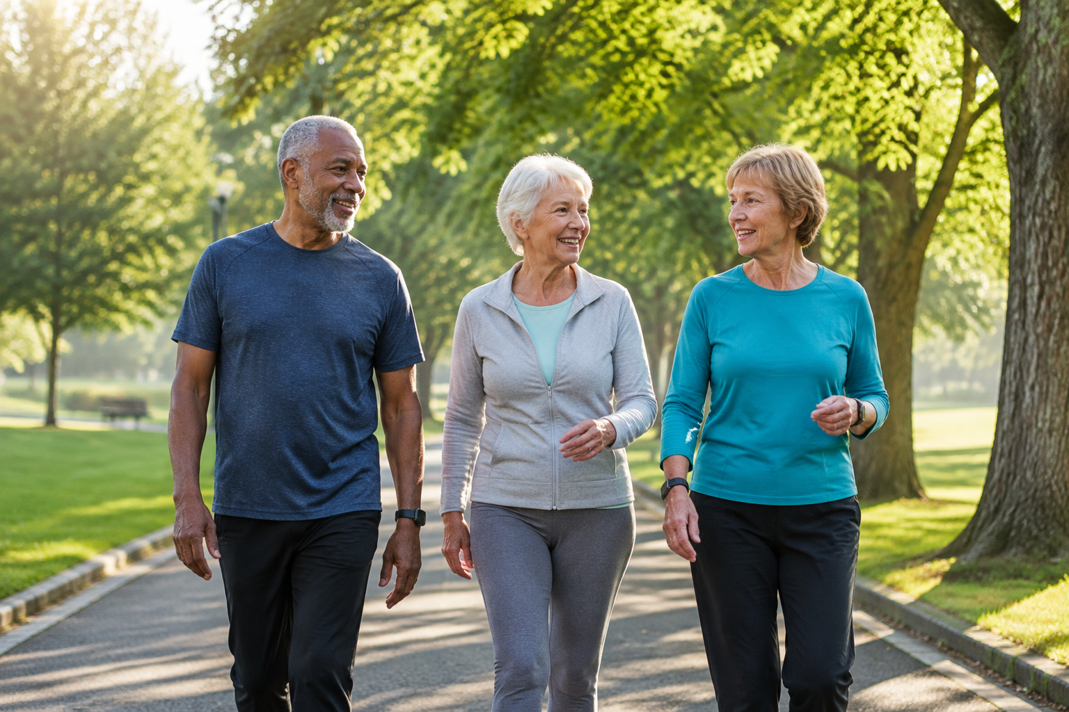 Older adults enjoying a walk together in the park